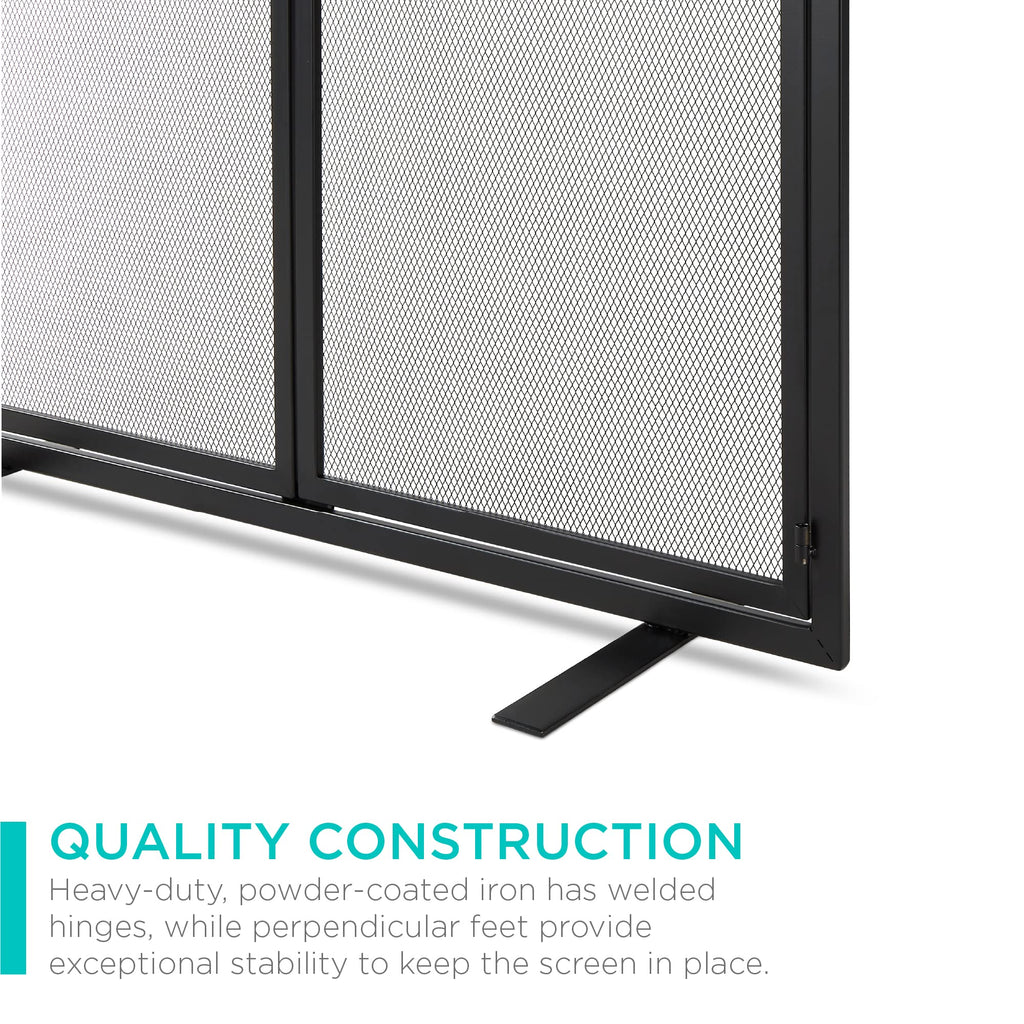 38.5x31in 2-Door Black Wrought Iron Fireplace Screen W218012