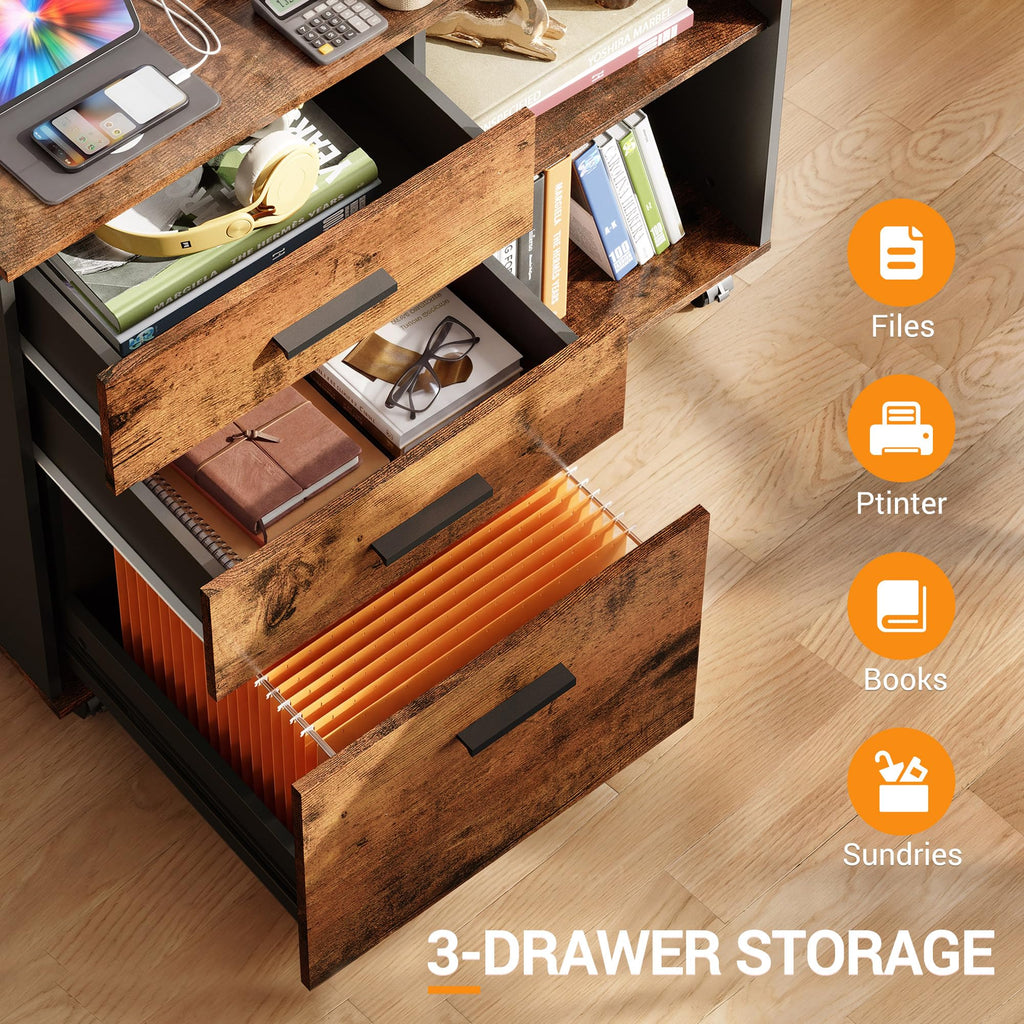 3 Drawer Wood File Cabinet with Storage Shelf C40441