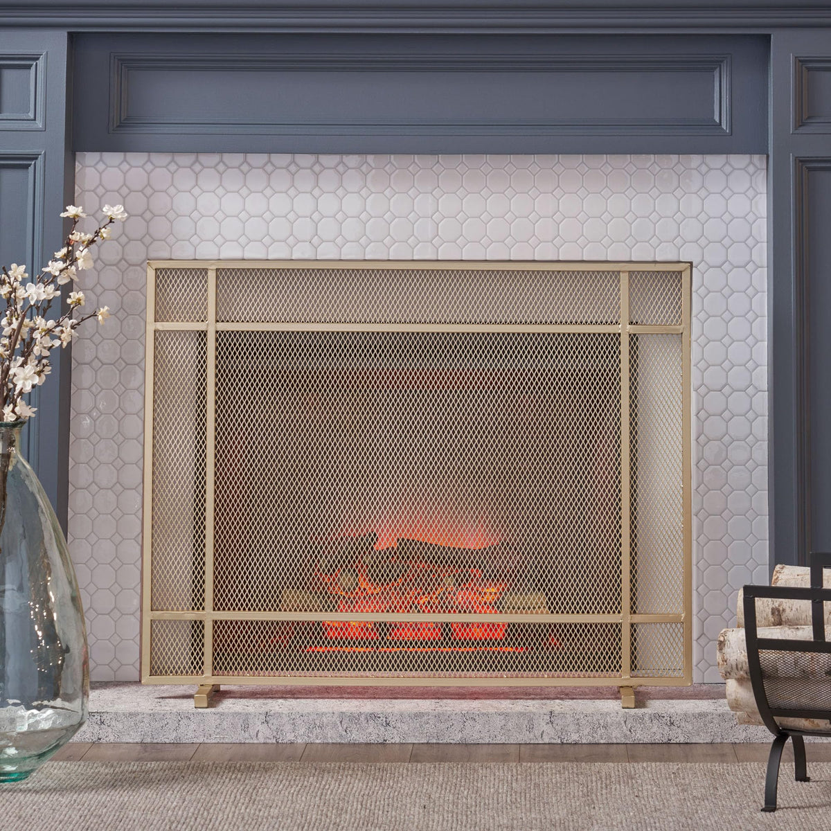 Black Metal Fireplace Screen K34251