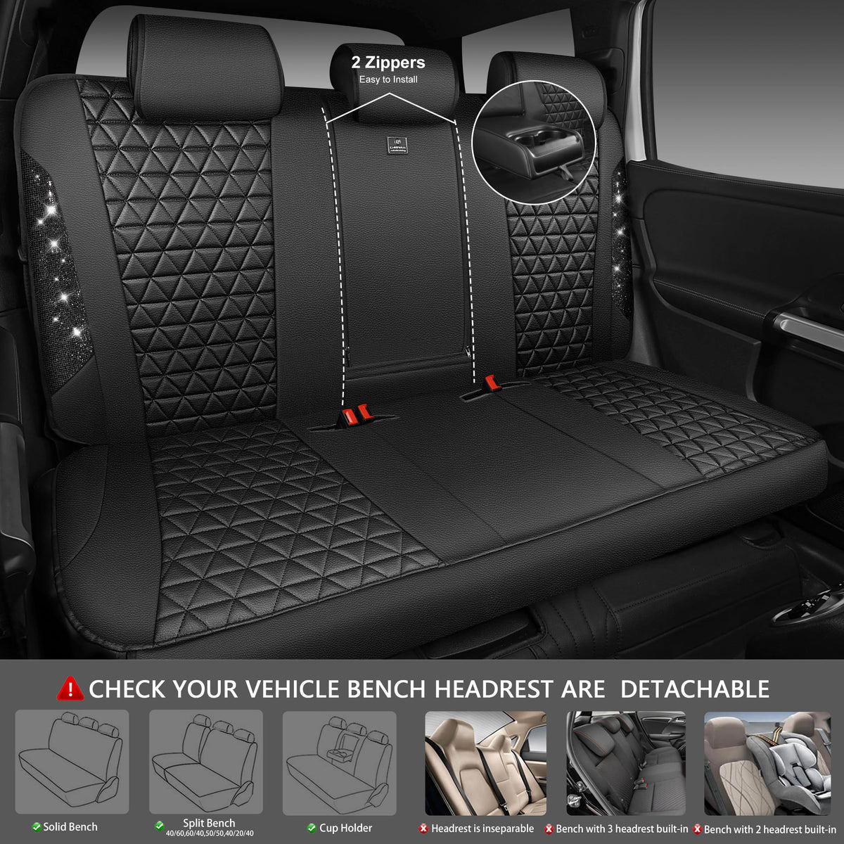 Black Leather Car Seat Covers Full Set D48211