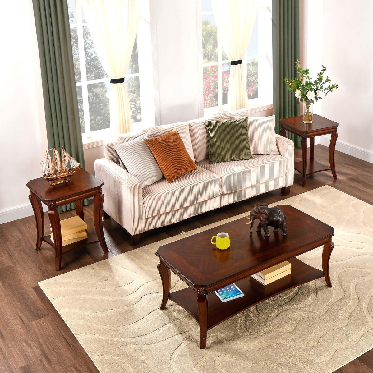 Cherry Brown Side Table with Storage Shelf W86149
