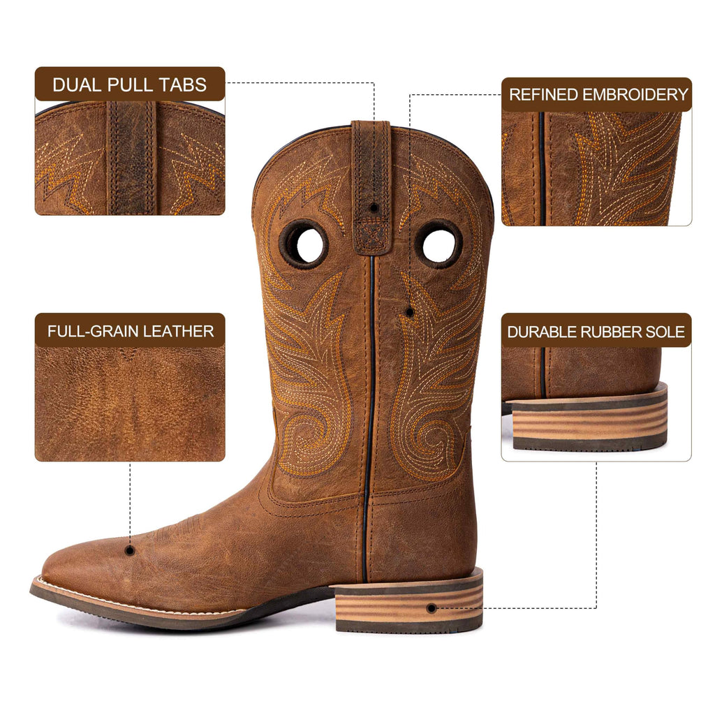Cowboy Boots for Men Full-Grain Cowhide Square Toe Western Boot Q338668