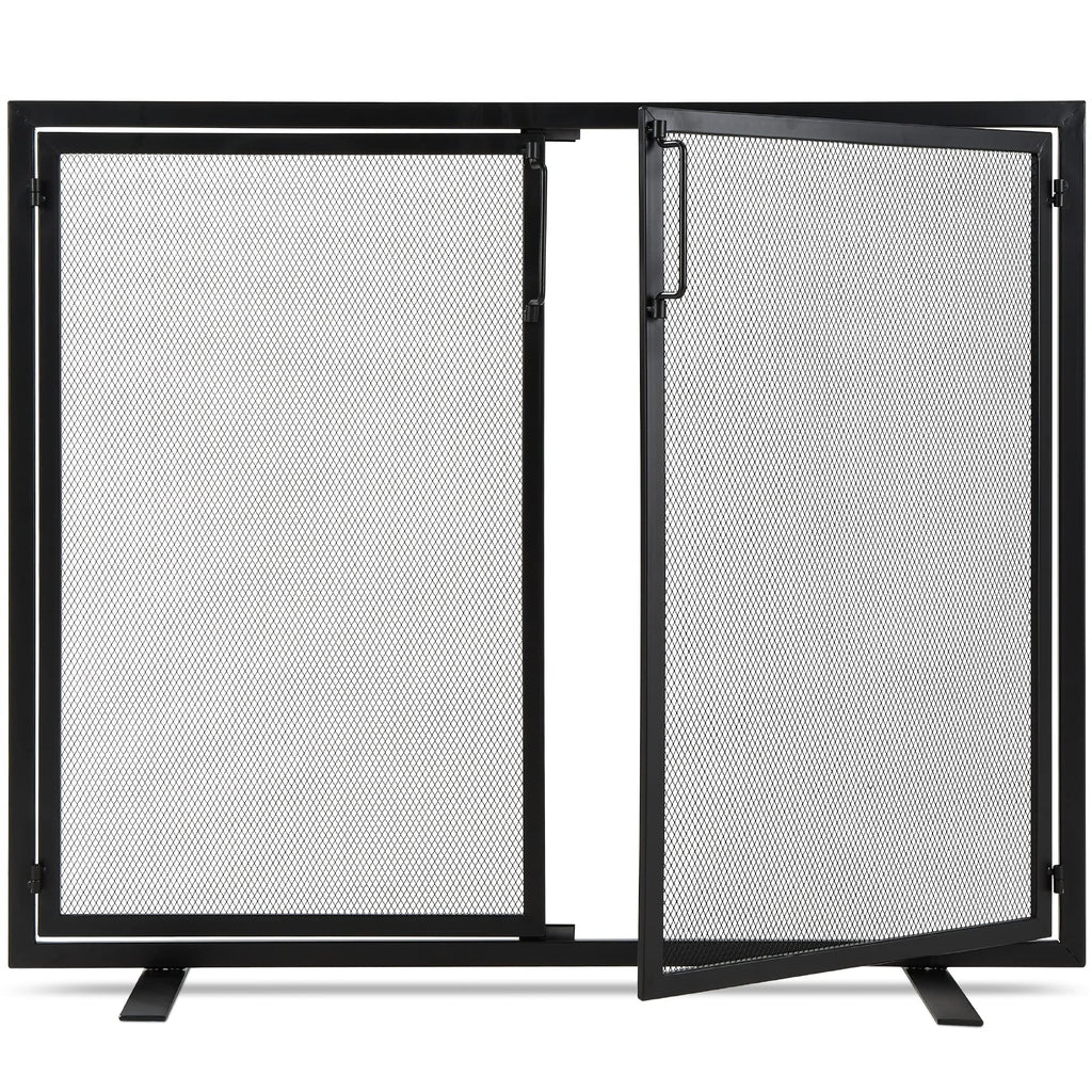 38.5x31in 2-Door Black Wrought Iron Fireplace Screen W218012