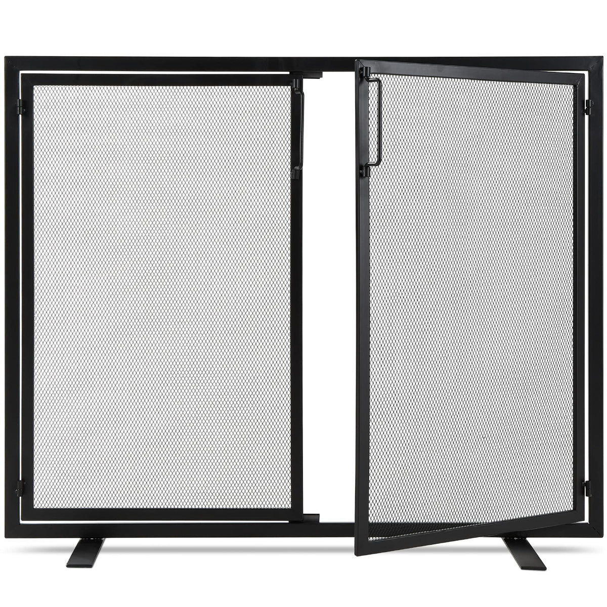 38.5x31in 2-Door Black Wrought Iron Fireplace Screen W218012